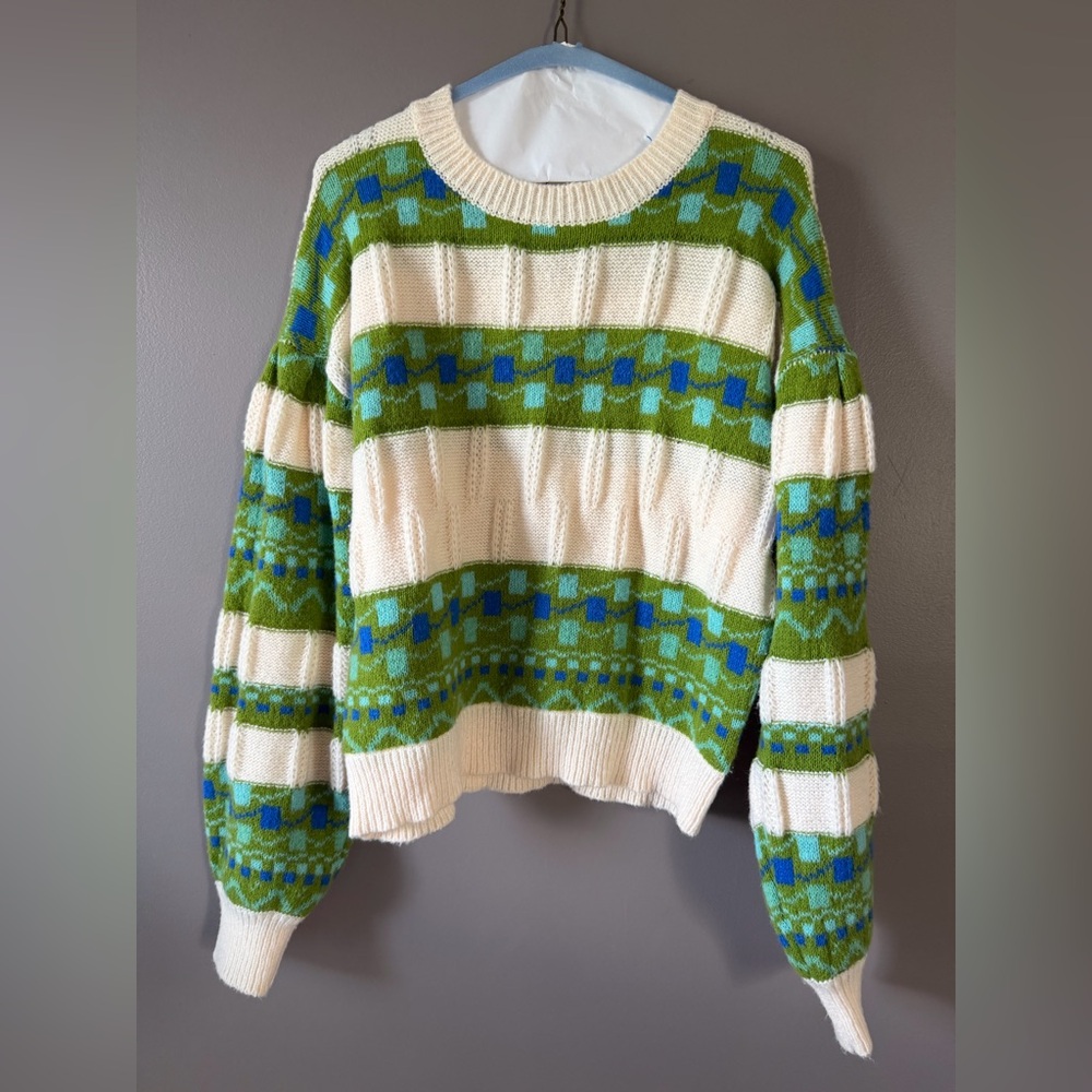 &merci Green and Blue Patterned Women's Sweater size small like new